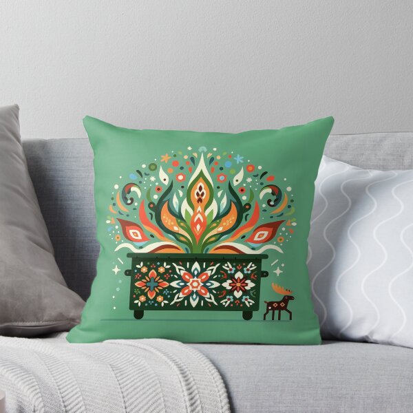 Item preview, Miniature Moose with Fiery Floral Dark Green Dumpster - Scandinavian Folk Art by heidiannemorris © designed and sold by FOLK ART FUSION by heidiannemorris.