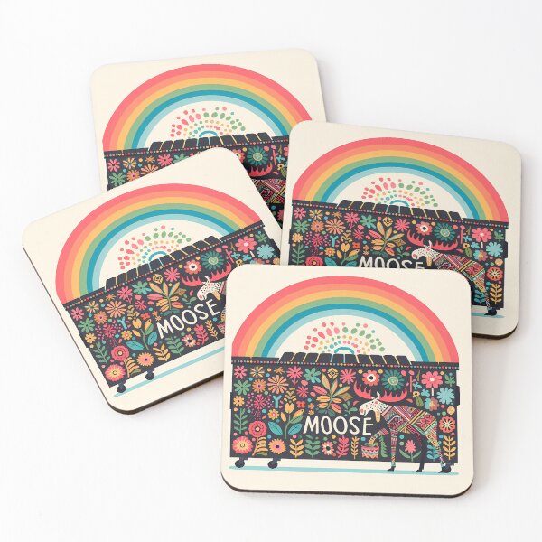 Item preview, Rainbow Moose Among Blossoms - Scandinavian Folk Art by heidiannemorris © designed and sold by FOLK ART FUSION by heidiannemorris.