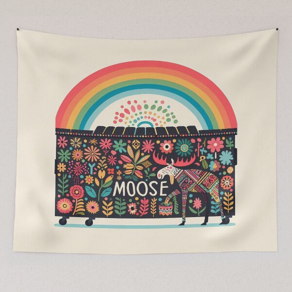 Item preview, Rainbow Moose Among Blossoms - Scandinavian Folk Art by heidiannemorris © designed and sold by FOLK ART FUSION by heidiannemorris.