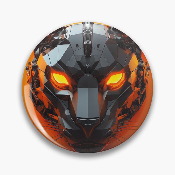 Item preview, Futuristic Panther Head – Low-Poly Tech Beast on Orange Background designed and sold by Little KAIJU.