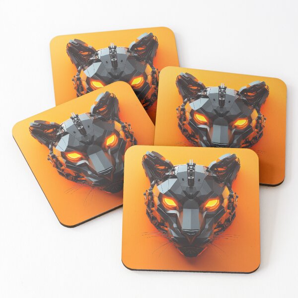 Item preview, Futuristic Panther Head – Low-Poly Tech Beast on Orange Background designed and sold by Little KAIJU.