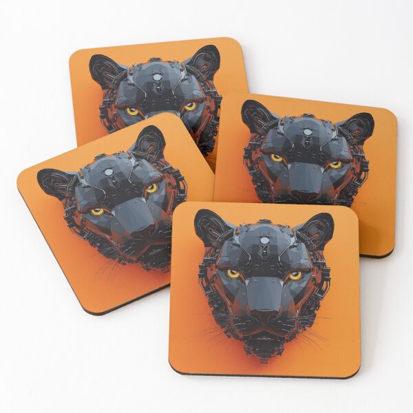 Item preview, Futuristic Panther Head – Low-Poly Tech Beast on Orange Background designed and sold by Little KAIJU.