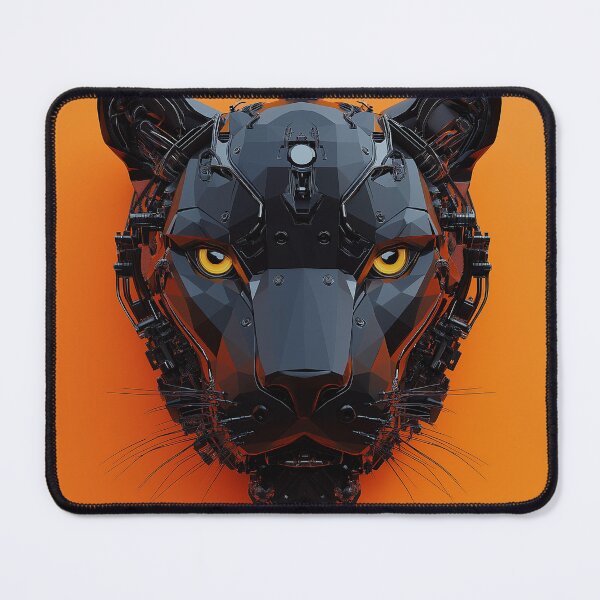 Item preview, Futuristic Panther Head – Low-Poly Tech Beast on Orange Background designed and sold by Little KAIJU.