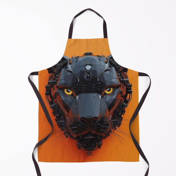 Item preview, Futuristic Panther Head – Low-Poly Tech Beast on Orange Background designed and sold by Little KAIJU.