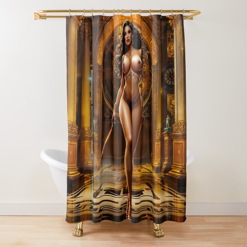 A Golden Realm Portrait Of The Enigmatic Beauty Lyrinthia Mesmerizing AI Concept Art by Xzendor7 Decorative Art Print Shower Curtain