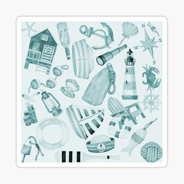 Item preview, Watercolor Nautical Pattern Design Collection Tonal Green Option designed and sold by PD-Coastal.