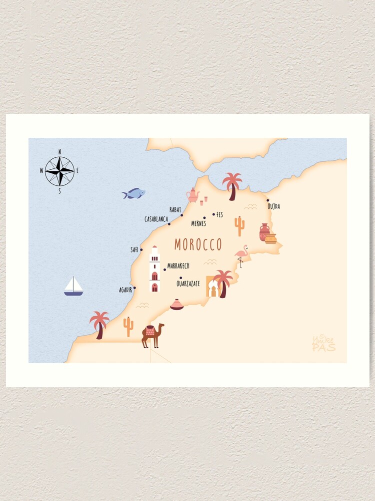 Thumbnail 1 of 3, Art Print, Illustrated map of Morocco designed and sold by ymkesinfogr.