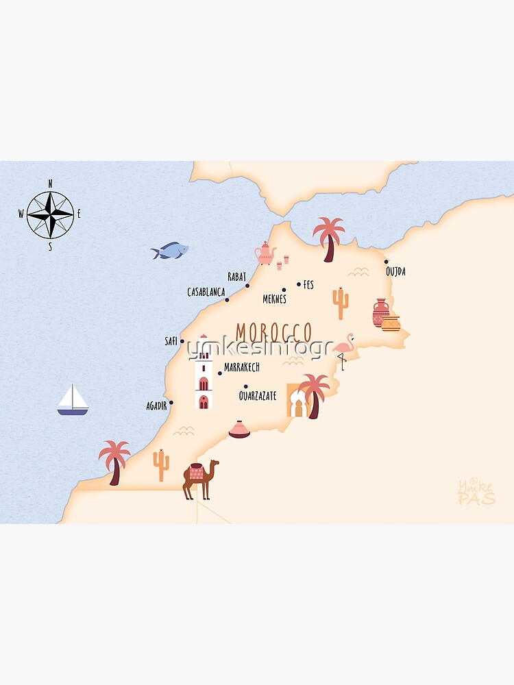 Thumbnail 3 of 3, Art Print, Illustrated map of Morocco designed and sold by ymkesinfogr.