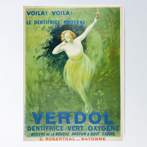 Item preview, Verdol Dentifrice Poster by Cappiello | Vintage French Toothpaste Ad | Retro Dental Care Wall Art designed and sold by artofuniverse.