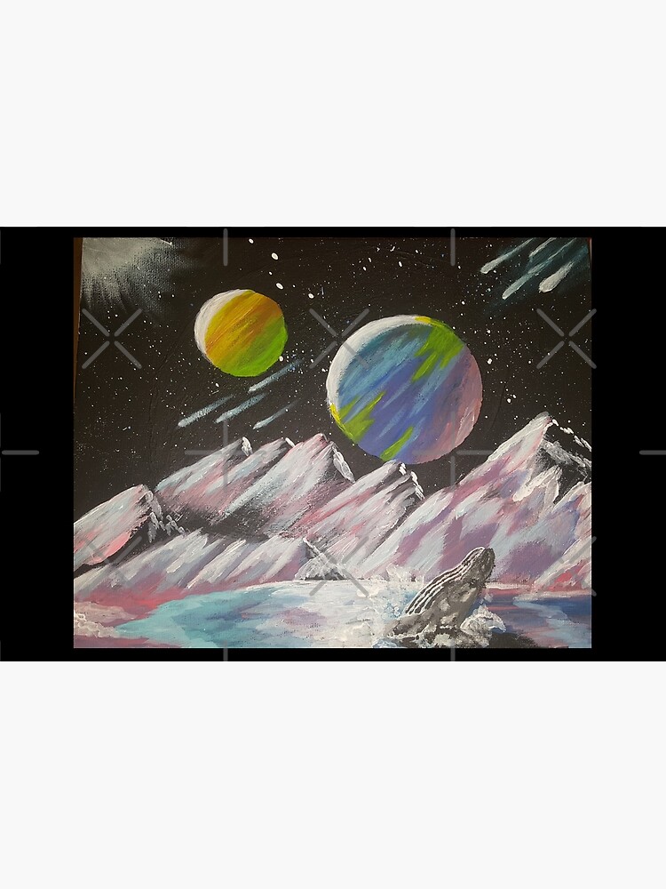 Thumbnail 2 of 2, Laptop Skin, "Galactic dream world" planets, mountains and whale designed and sold by NatyWhiteStar.