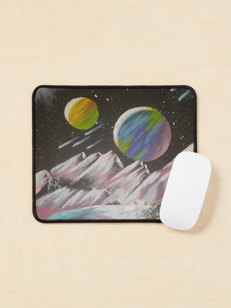 Thumbnail 1 of 5, Mouse Pad, "Galactic dream world" planets, mountains and whale designed and sold by NatyWhiteStar.
