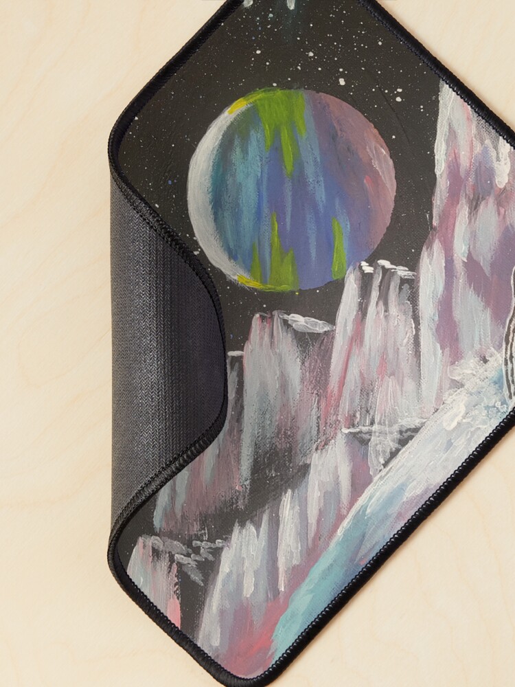 Thumbnail 2 of 5, Mouse Pad, "Galactic dream world" planets, mountains and whale designed and sold by NatyWhiteStar.
