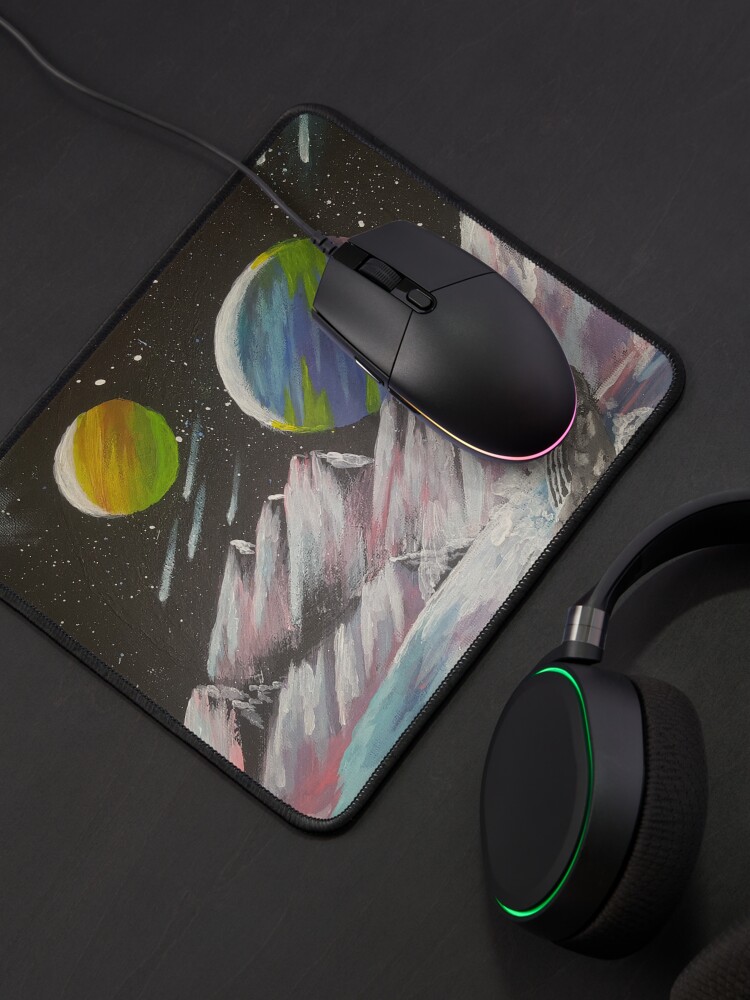 Thumbnail 4 of 5, Mouse Pad, "Galactic dream world" planets, mountains and whale designed and sold by NatyWhiteStar.