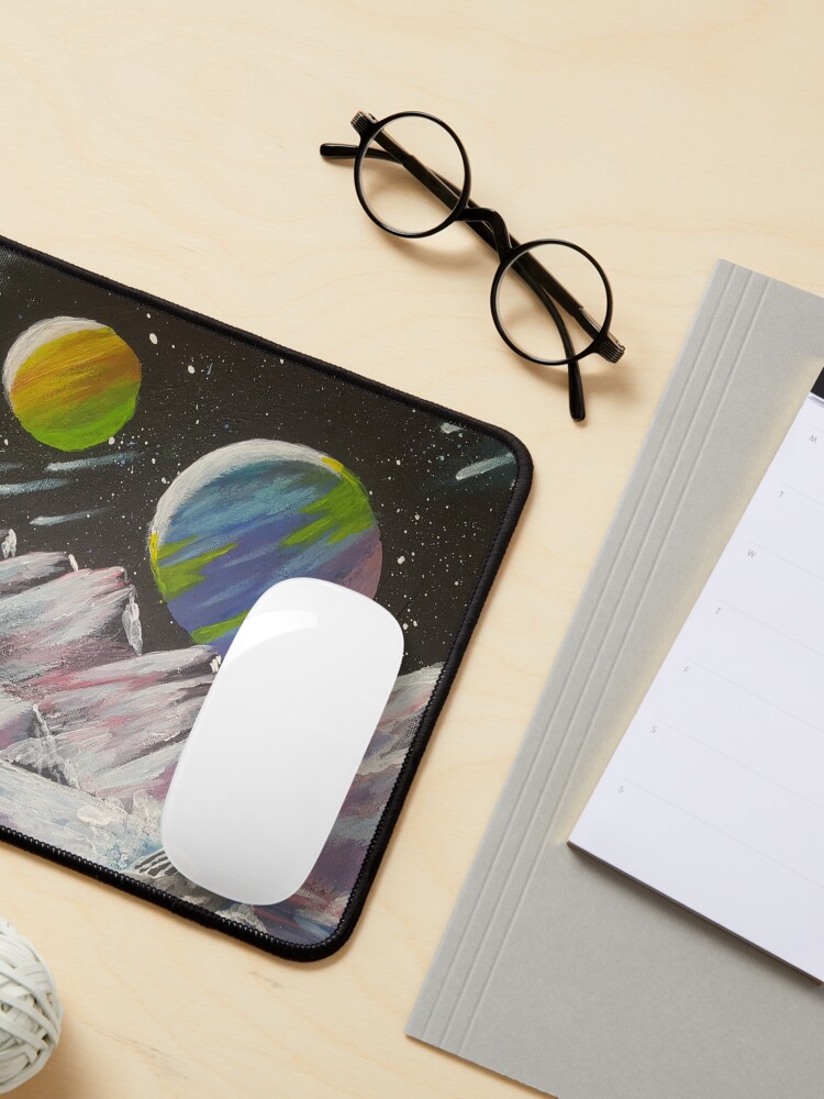 Thumbnail 3 of 5, Mouse Pad, "Galactic dream world" planets, mountains and whale designed and sold by NatyWhiteStar.
