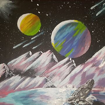 Artwork thumbnail, "Galactic dream world" planets, mountains and whale by NatyWhiteStar