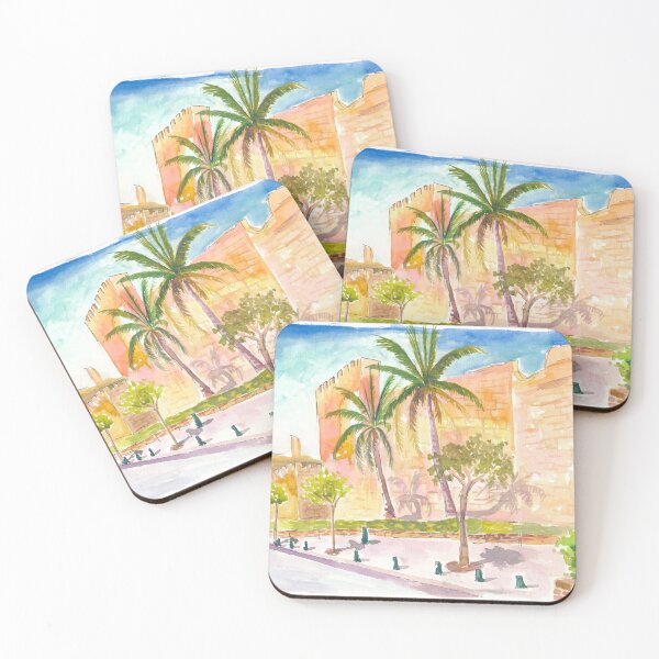 Item preview, Marbella Walls of the Castillo Mediterranean Scene with Palms designed and sold by artshop77.
