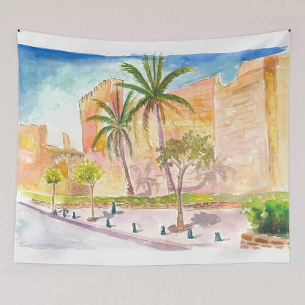 Item preview, Marbella Walls of the Castillo Mediterranean Scene with Palms designed and sold by artshop77.