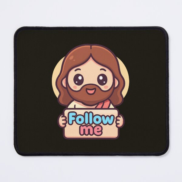 Item preview, Cute Kawaii Jesus Holding "Follow Me" Sign – Christian Bible Verse, Religious designed and sold by stylishdzign.