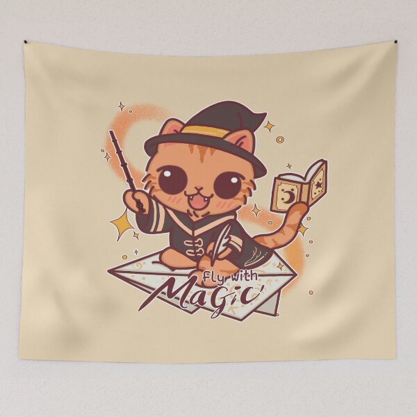 Item preview, Fly with Magic – Kind Wizard Cat on Paper Glider designed and sold by BGMeYou.