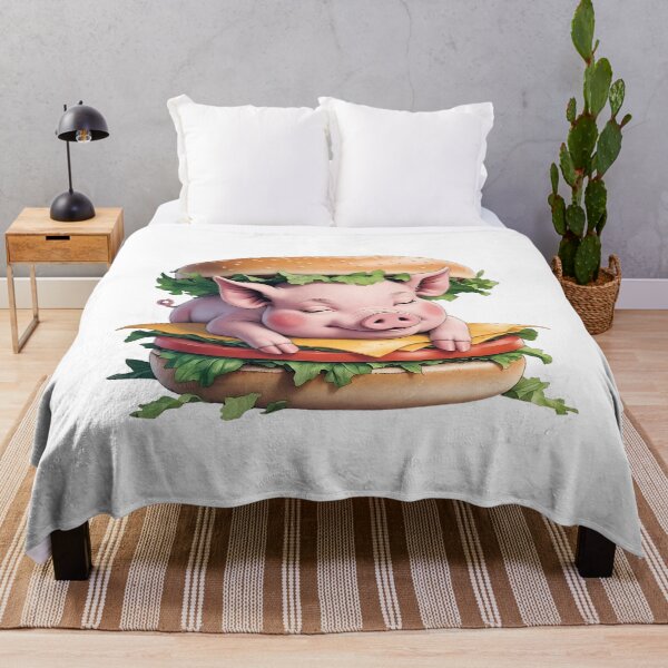 Item preview, Creative art depicting a cute cartoon pig resting on a burger with fresh vegetables and cheese in a whimsical style designed and sold by Ms. Iryna.