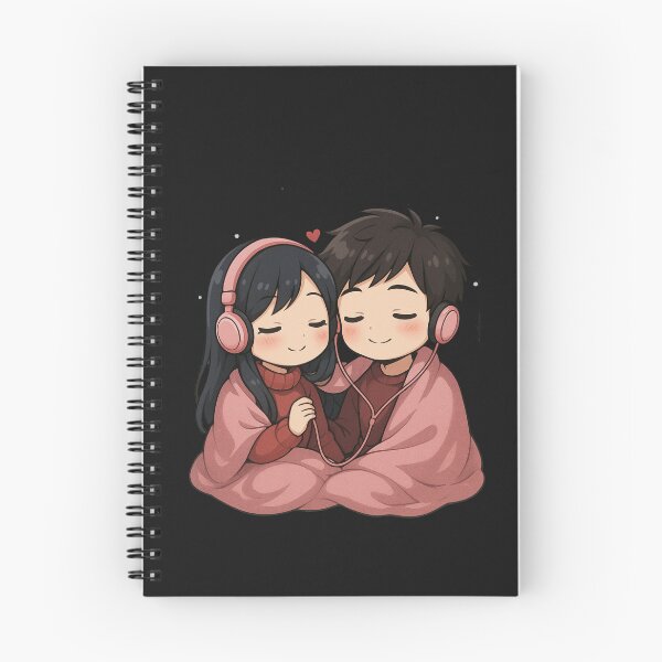 Item preview, Chibi Couple Sharing Headphones – Romantic Snowy Valentine Anime Art designed and sold by ColorSplash123.