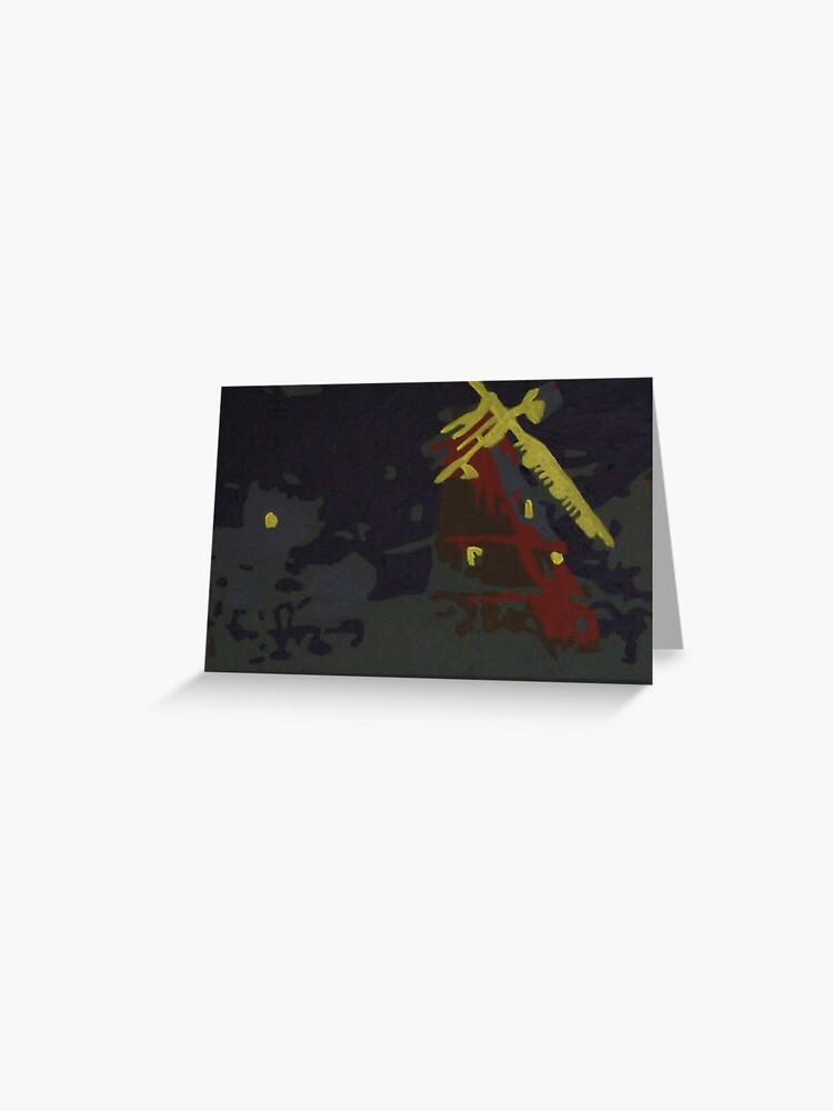 Thumbnail 1 of 2, Greeting Card, A windmill in the moonlight designed and sold by artistDanJ.