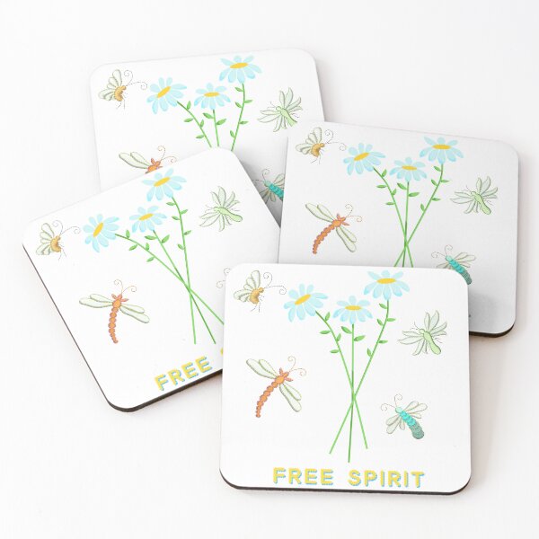 Item preview, FREE SPIRIT Text with Daisy Flowers and Insects designed and sold by TikkiMakes.