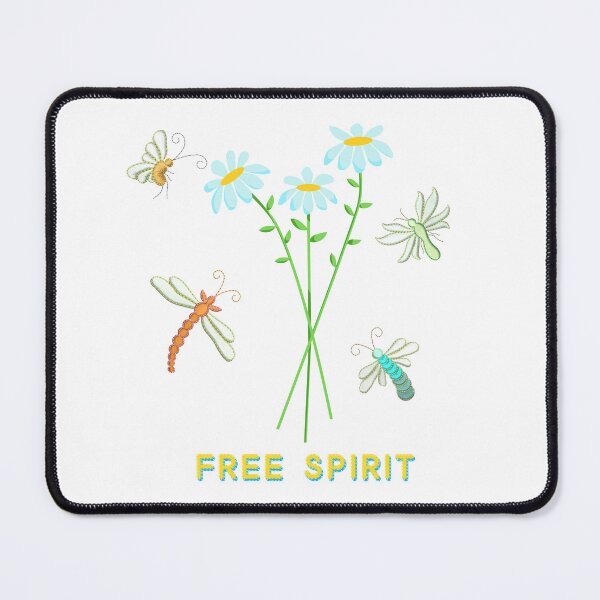 Item preview, FREE SPIRIT Text with Daisy Flowers and Insects designed and sold by TikkiMakes.