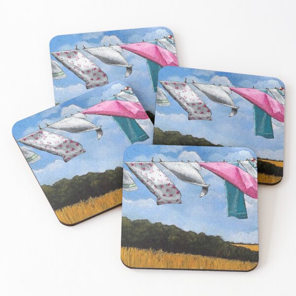 Item preview, Laundry Hanging On Line, Country Landscape with Church designed and sold by JoyfulWhimsy.