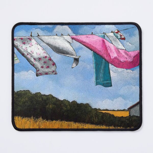 Item preview, Laundry Hanging On Line, Country Landscape with Church designed and sold by JoyfulWhimsy.