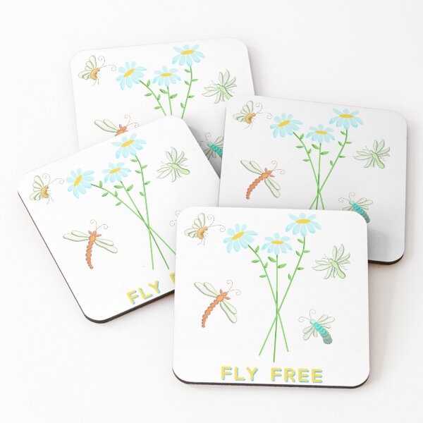 Item preview, FLY FREE Text with Daisy Flowers and Insects designed and sold by TikkiMakes.