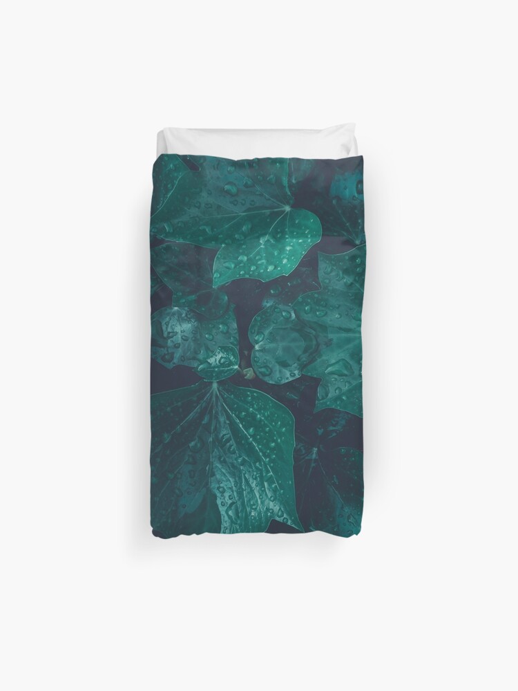 Dark Emerald Green Ivy Leaves Water Drops Duvet Cover By Pldesign