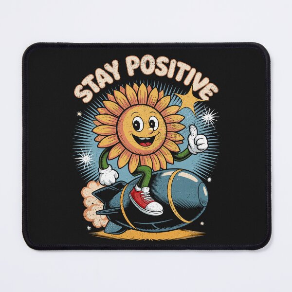 Item preview, STAY POSITIVE – RETRO SUNFLOWER CHEERFULLY RIDING A BOMB designed and sold by Wander X Design.