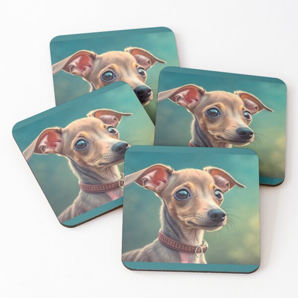 Item preview, Funny adorable portrait headshot of cute doggy. Italian Greyhound dog breed puppy, standing facing front designed and sold by elkuni.