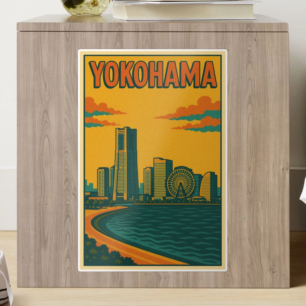 Retro Yokohama City Poster | Digital Pop Art Japan Travel Print