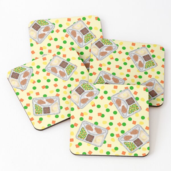 Item preview, Retro 80’s TV Dinner Tray Food Fried Chicken Peas Corn Carrots On Light Pastel Yellow designed and sold by MBeesShop.