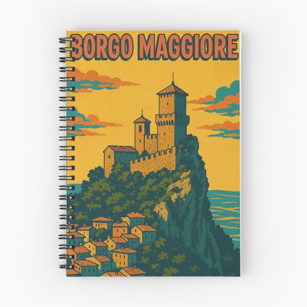Item preview, Retro Pop Art Poster of Borgo Maggiore | Vintage San Marino Travel Art | Bold Digital Wall Print | Colorful European Town Illustration designed and sold by PaintedPixels01.