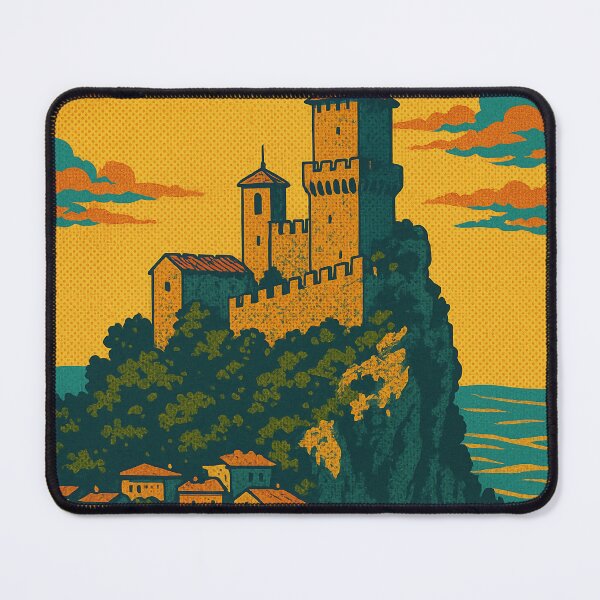 Item preview, Retro Pop Art Poster of Borgo Maggiore | Vintage San Marino Travel Art | Bold Digital Wall Print | Colorful European Town Illustration designed and sold by PaintedPixels01.