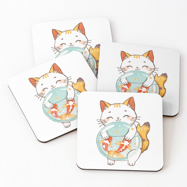 Item preview, Cute Cat with Koi fishes designed and sold by Shape & Words.