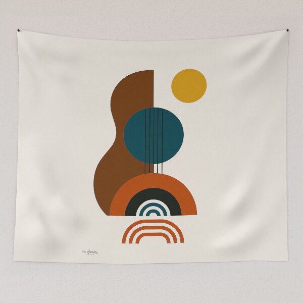 Item preview, Geometric Guitar  Mid-Century Modern Acoustic Art Print designed and sold by Lowtech.