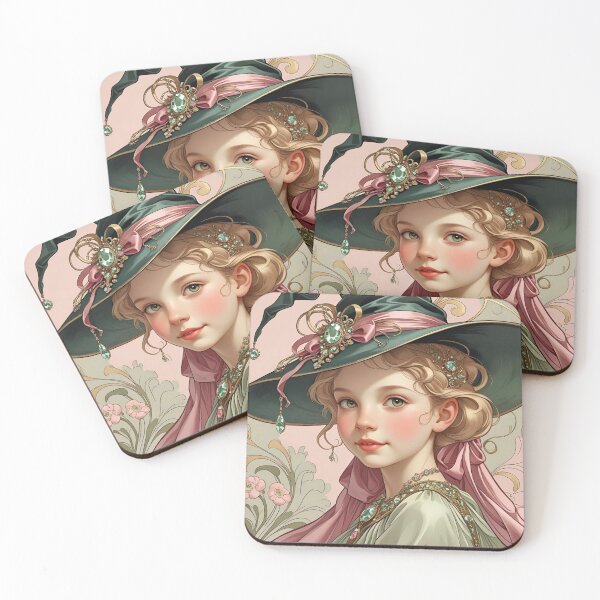 Item preview, Pink Ribbon Young Witch in Art Nouveau designed and sold by Edenglow Prints & Peculiars.