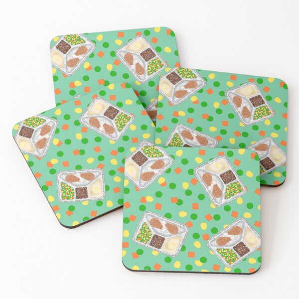 Item preview, Retro 80’s TV Dinner Tray Food Fried Chicken Peas Corn Carrots On Light Pastel Teal Green designed and sold by MBeesShop.