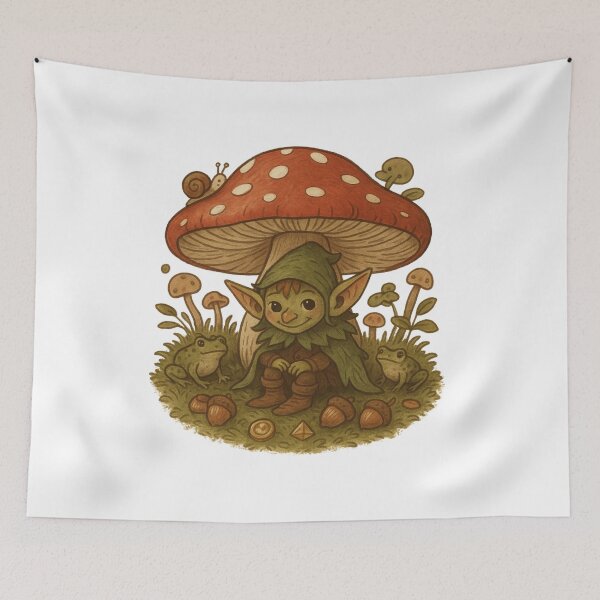 Item preview, Whimsical Goblin Sitting Under Mushroom designed and sold by Hydravisions.