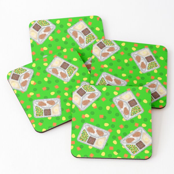 Item preview, Retro 80’s TV Dinner Tray Food Fried Chicken Peas Corn Carrots On Bright Lime Green designed and sold by MBeesShop.
