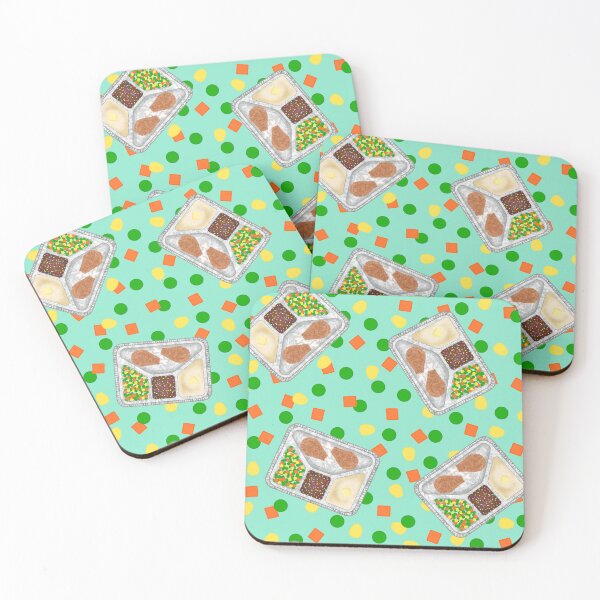 Item preview, Retro 80’s TV Dinner Tray Food Fried Chicken Peas Corn Carrots On Light Pastel Teal Green Blue Turquoise designed and sold by MBeesShop.