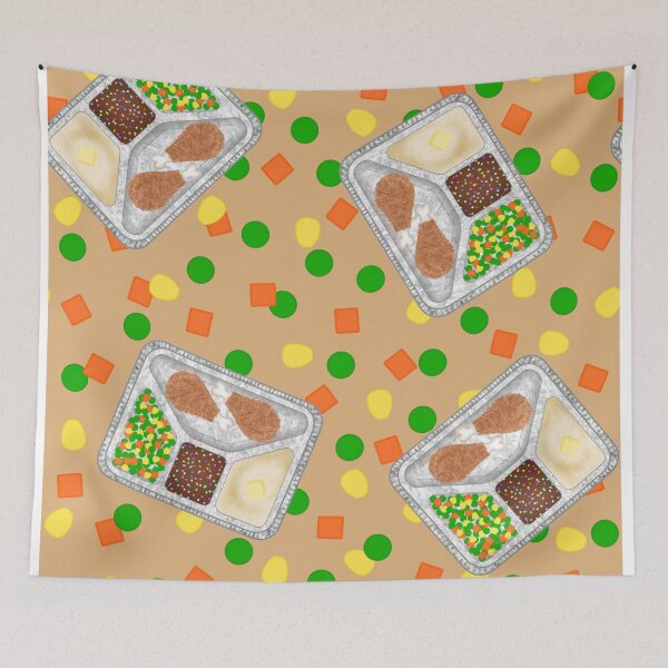 Item preview, Retro 80’s TV Dinner Tray Food Fried Chicken Peas Corn Carrots On Light Brown Tan Beige designed and sold by MBeesShop.