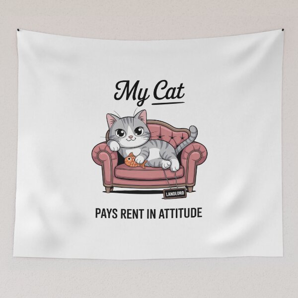 Item preview, My Cat Pays Rent in Attitude – Funny Cat Owner Sofa Design designed and sold by ThatBBStore.