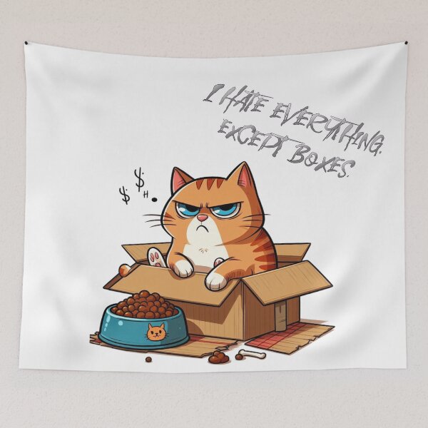 Item preview, Grumpy Cat in Box – "I Hate Everything. Except Boxes." – Funny Moody Cat Art designed and sold by Pasja W Każdym Szkicu!.