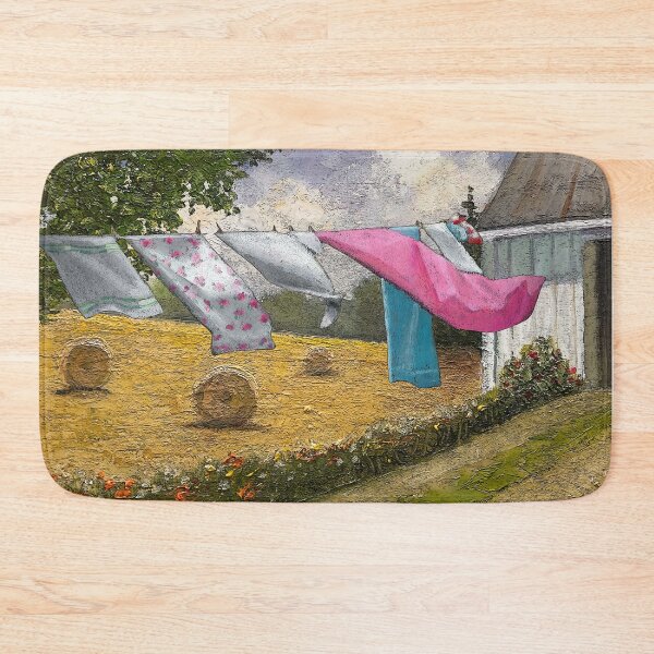Item preview, Laundry Day on the Farm, Country Scene with Hay Bales Painting designed and sold by JoyfulWhimsy.