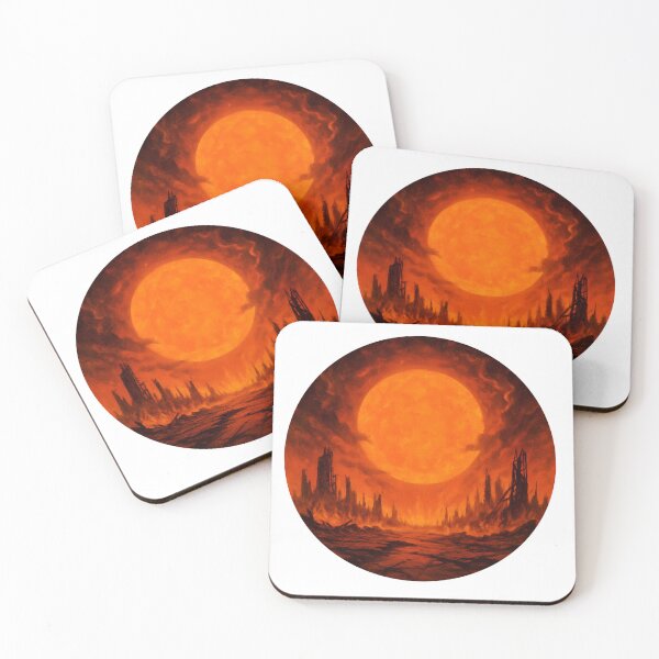 Item preview, Fiery apocalypse devours ruins beneath orange sun. designed and sold by Luna-Stitch.